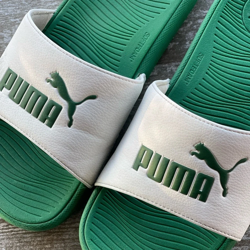 Puma Emerald and White Slide Sandals
